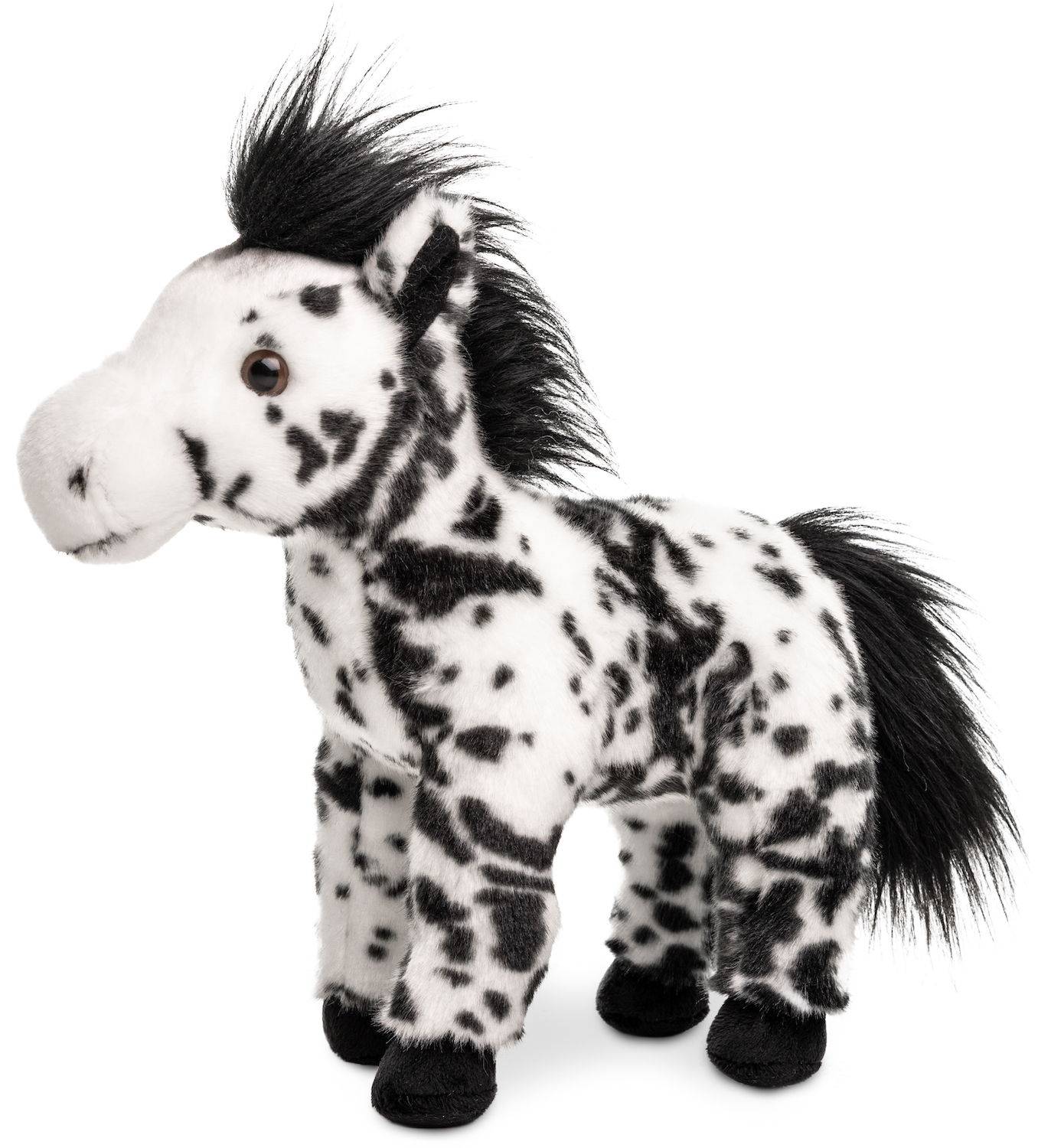 Horse white with black spots, standing - 28 cm (height) 