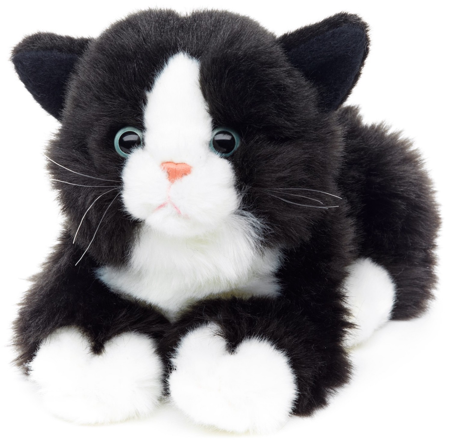 Cat with voice, lying (black and white) - 20 cm (length) 