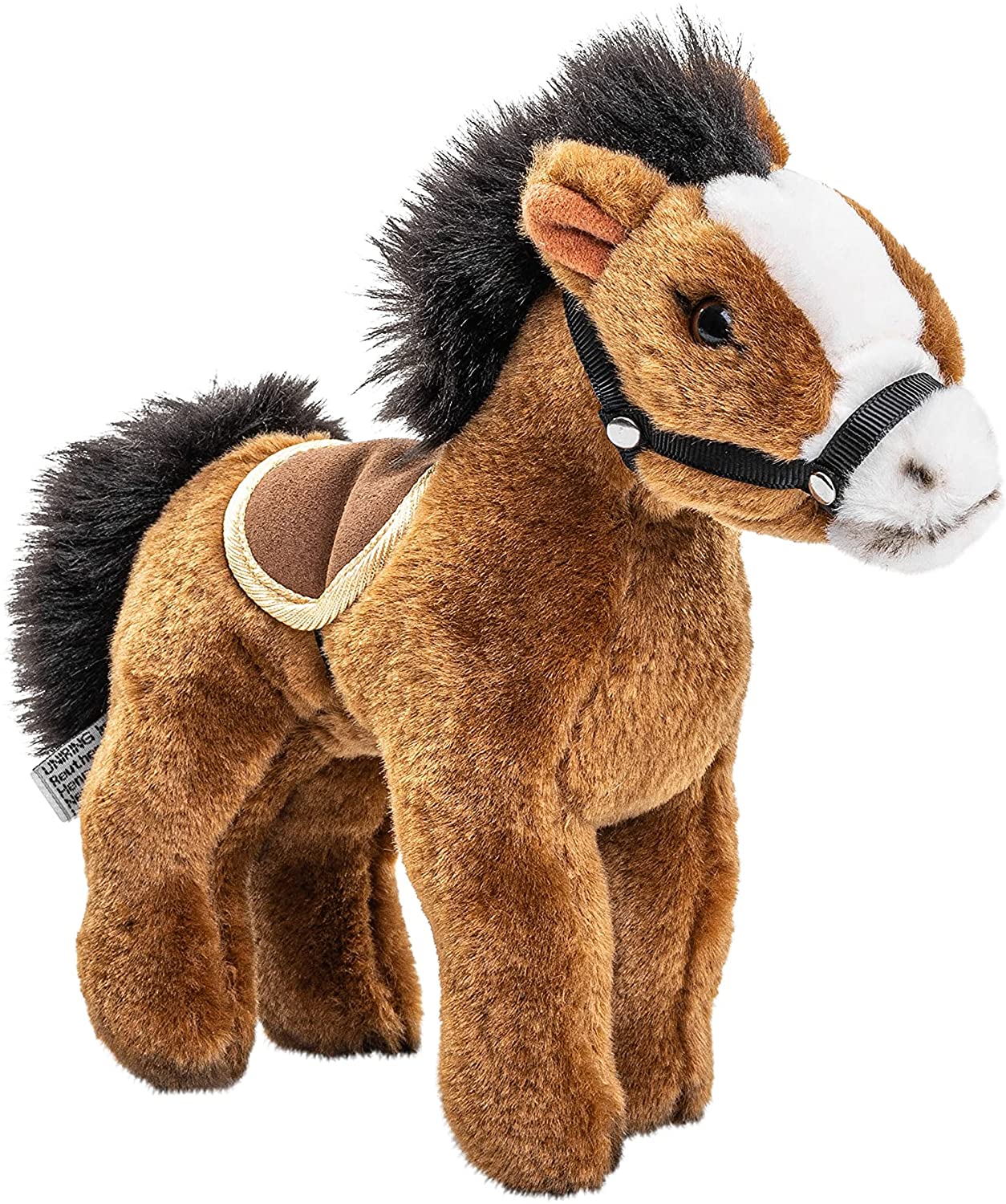  horse with saddle, standing, dark brown - 24 cm (length) 